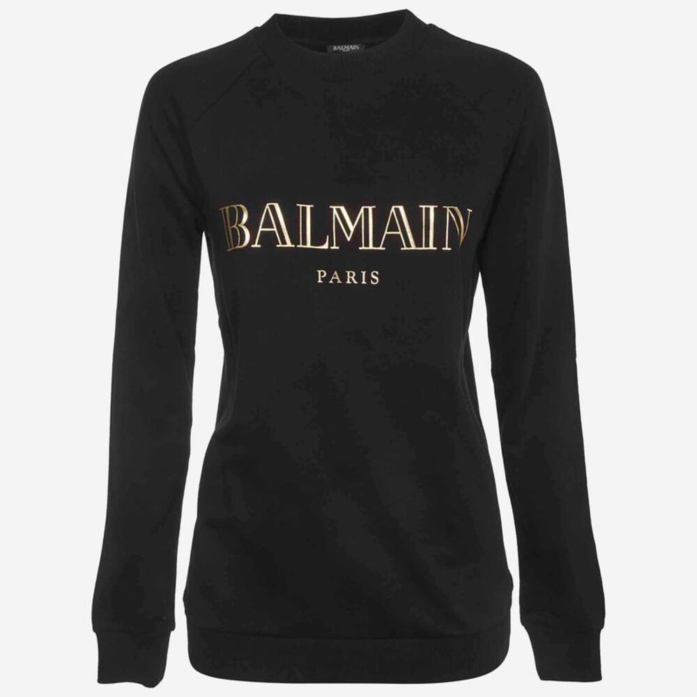 Balmain Black Logo Print Cotton Sweatshirt M